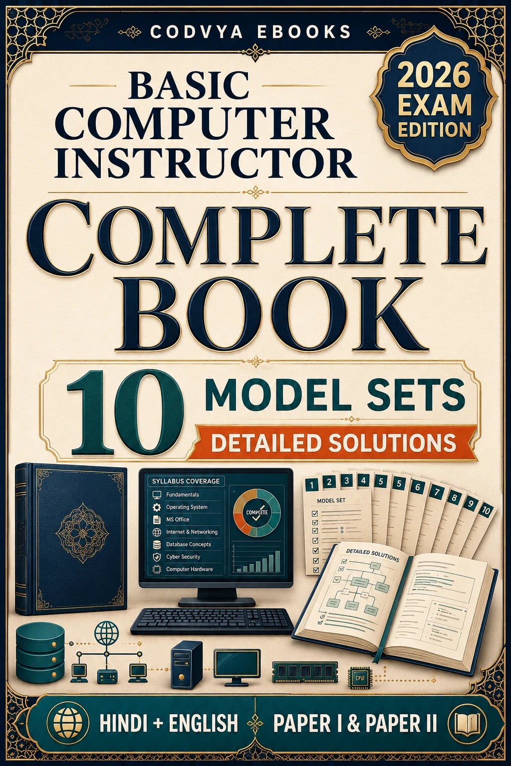 Basic Computer Instructor Complete Book with 10 model sets and detailed solutions, 2026 eBook cover
